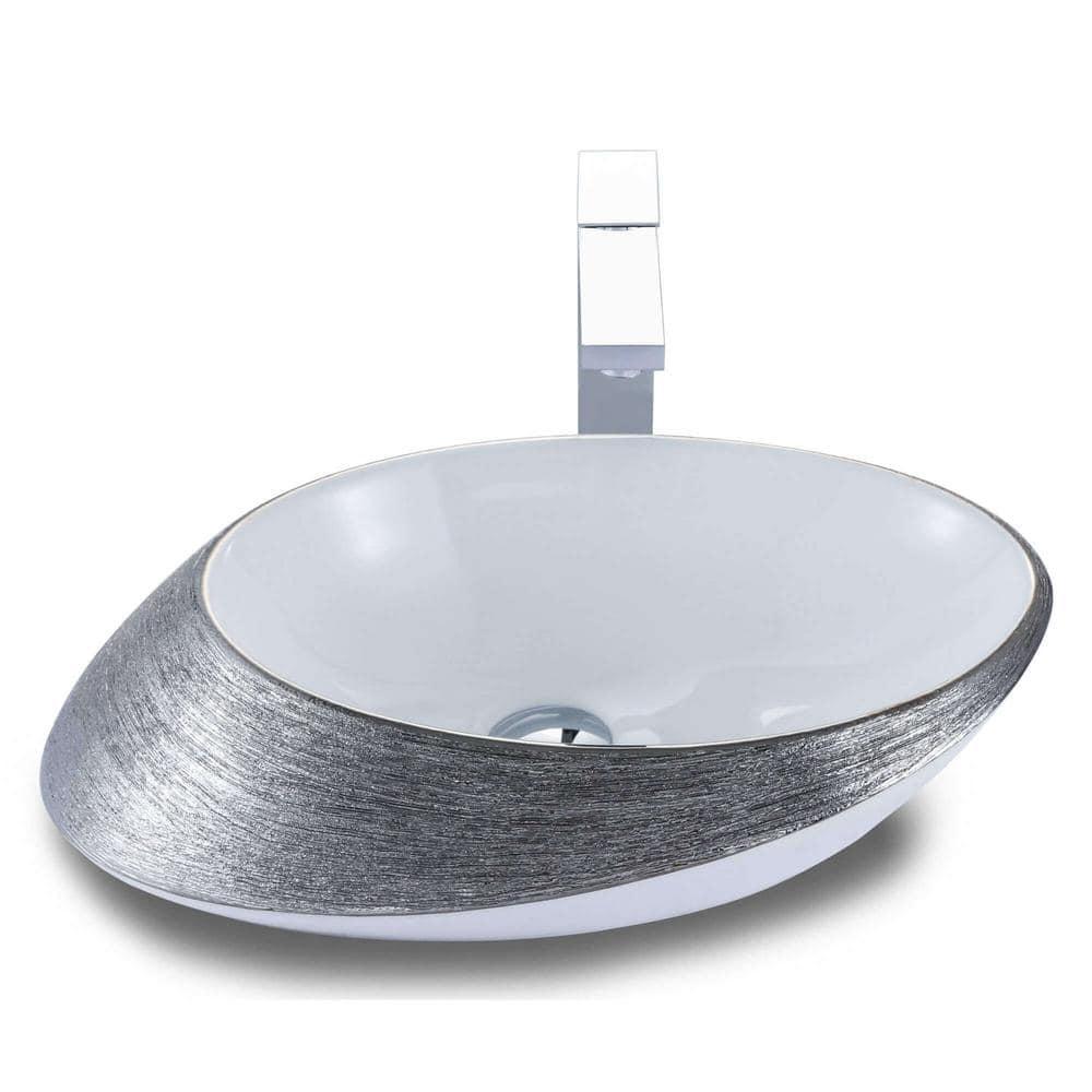 Vitreous China Oval Vessel Bathroom Sink with Overflow