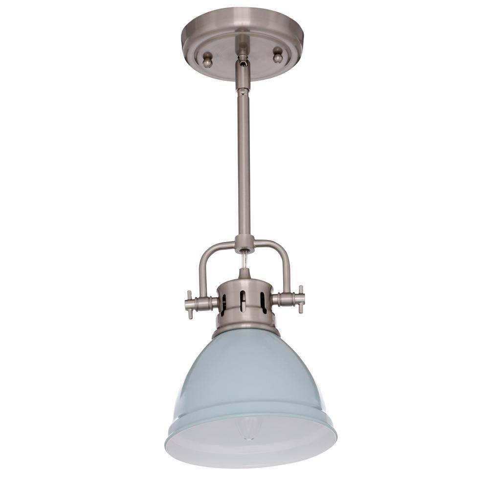 Golden Lighting Duncan 1-Light Mini Pendant in Pewter with Seafoam