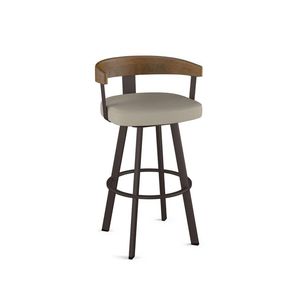 Amisco Lars Upholstered Barstool Greige/Dark Brown: Chic Urban Frame, Faux Leather, Steel Base, 300 lbs Capacity