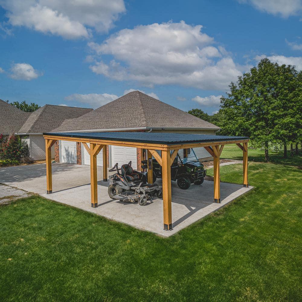 Backyard Discovery Kingsport 20'x 20' Cedar Wood Carport, Galvanized Steel Roof, PowerPort