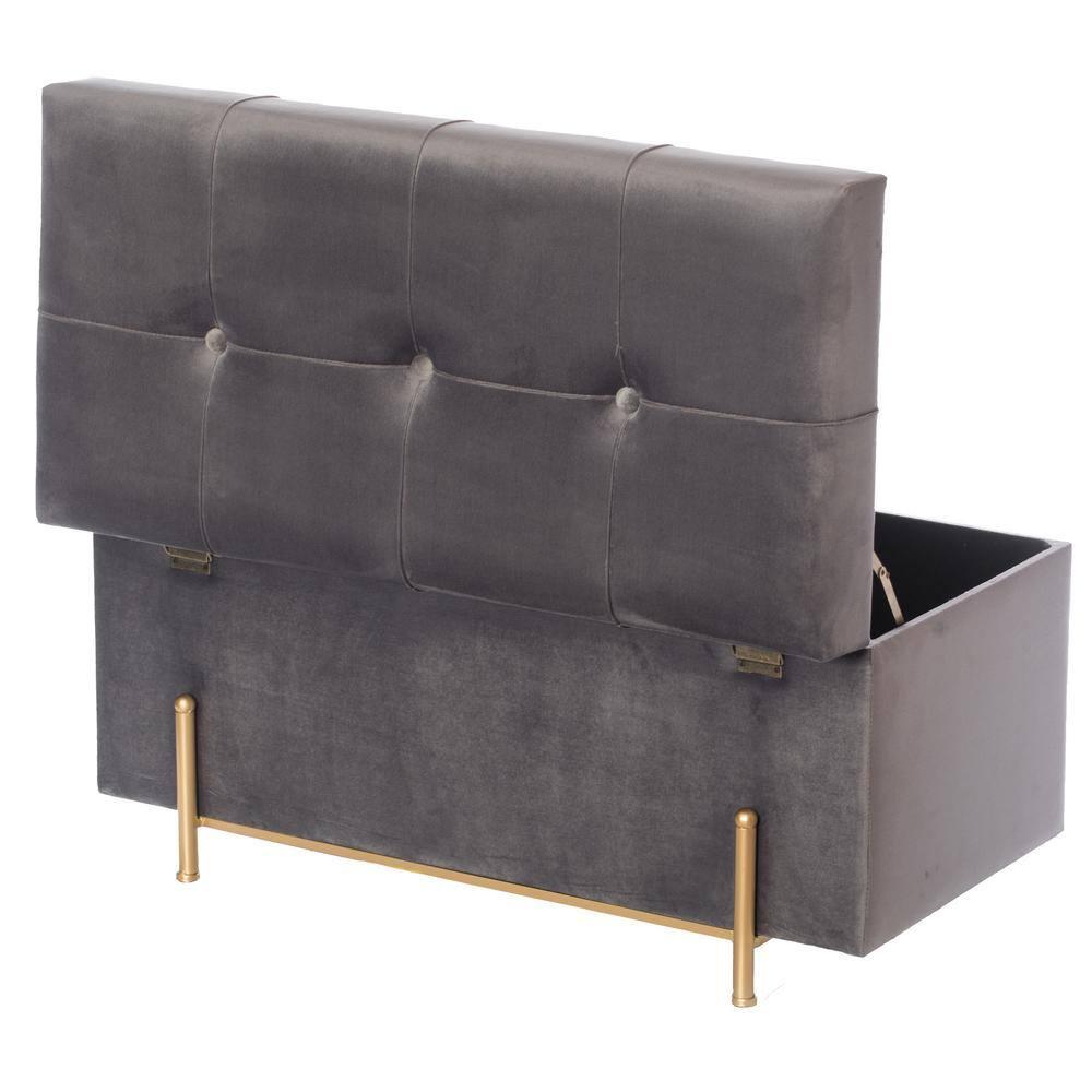 Fabulaxe Large Rectangle Velvet Storage Ottoman with Golden Legs | Sitting Bench for Living Room Home Decor with Cylindrical Golden Support (Gray)