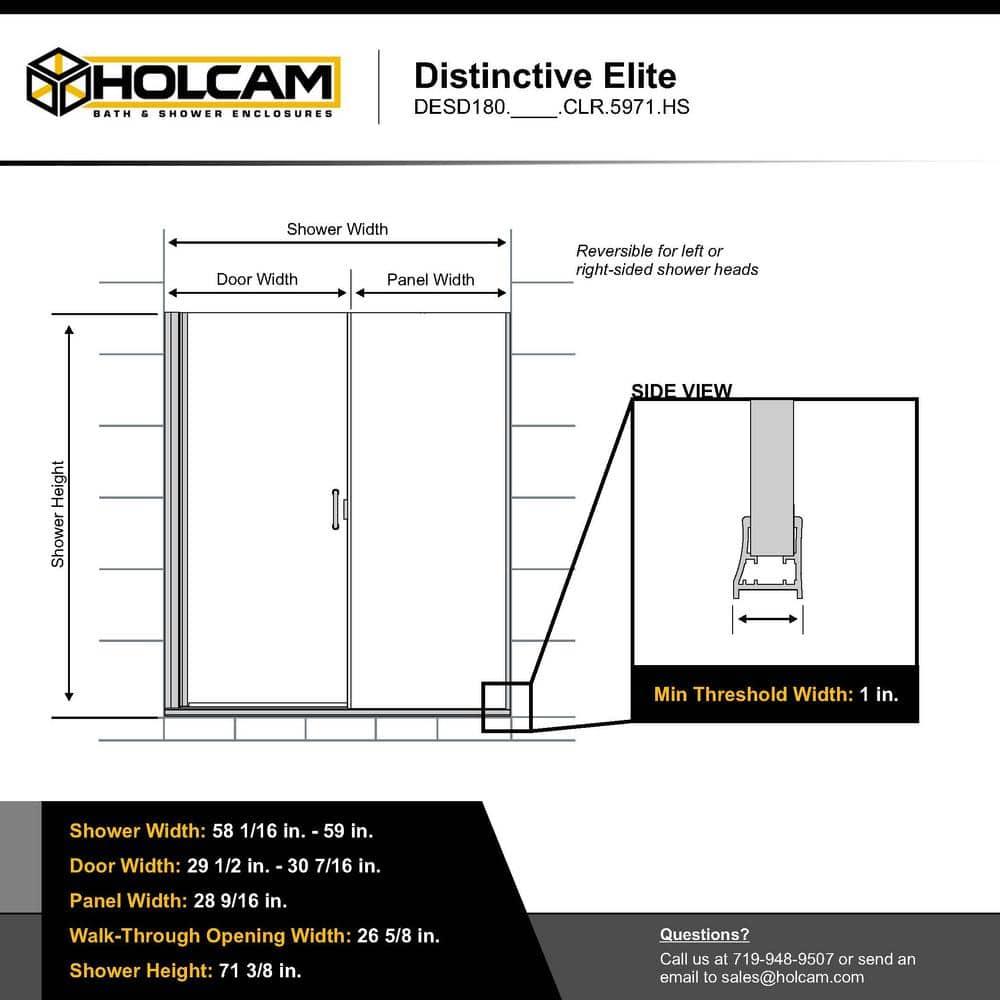 Distinctive Elite 58.06" W x 71.38" H Hinged Semi-Frameless Shower Door