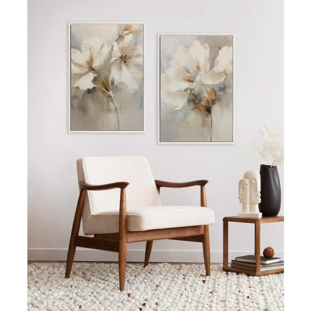 Kate & Laurel All Things Decor (Set of 2) 23"x33" Sylvie Beaded Botanical Floral 1 and 2 Framed Arts by The Creative Bunch Studio White