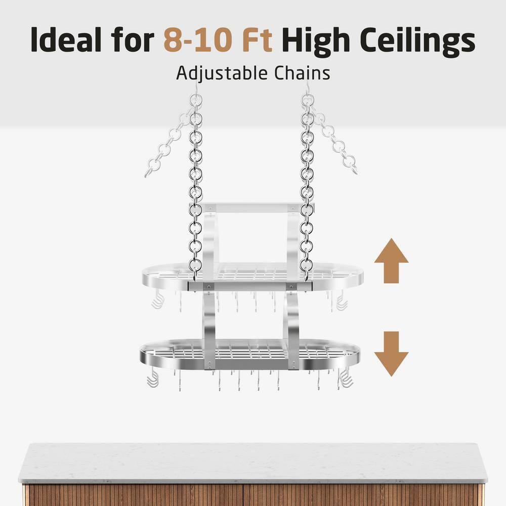 KES Hanging Pot Rack Ceiling Mount, Pot and Pan Rack, Pot Hanger, Kitchen Storage, Pot Rack Organizer with 20 S Hooks, Chrome, KUR221S85-CH