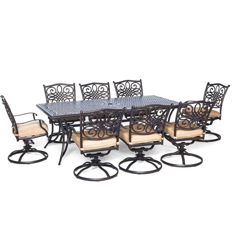 Hanover Traditions 9-Piece Dining Set with Eight Swivel Dining Chairs and a Large 84 x 42 in. Dining Table