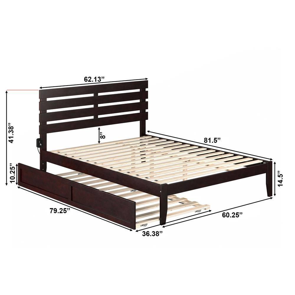 Queen Oxford Bed with Twin XL Trundle Espresso - AFI: Solid Hardwood, No Box Spring Required