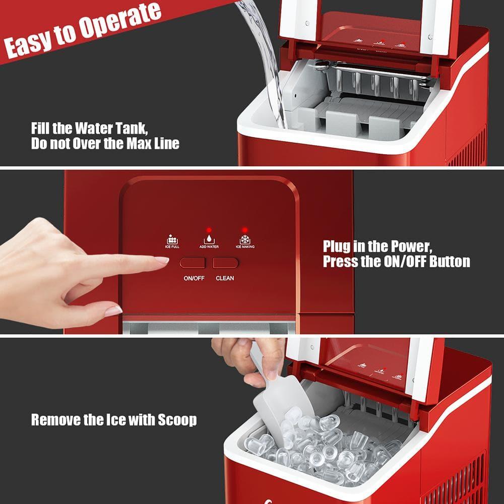 Costway Portable Ice Maker Machine Countertop 26Lbs/24H Self-cleaning w/ Scoop Red