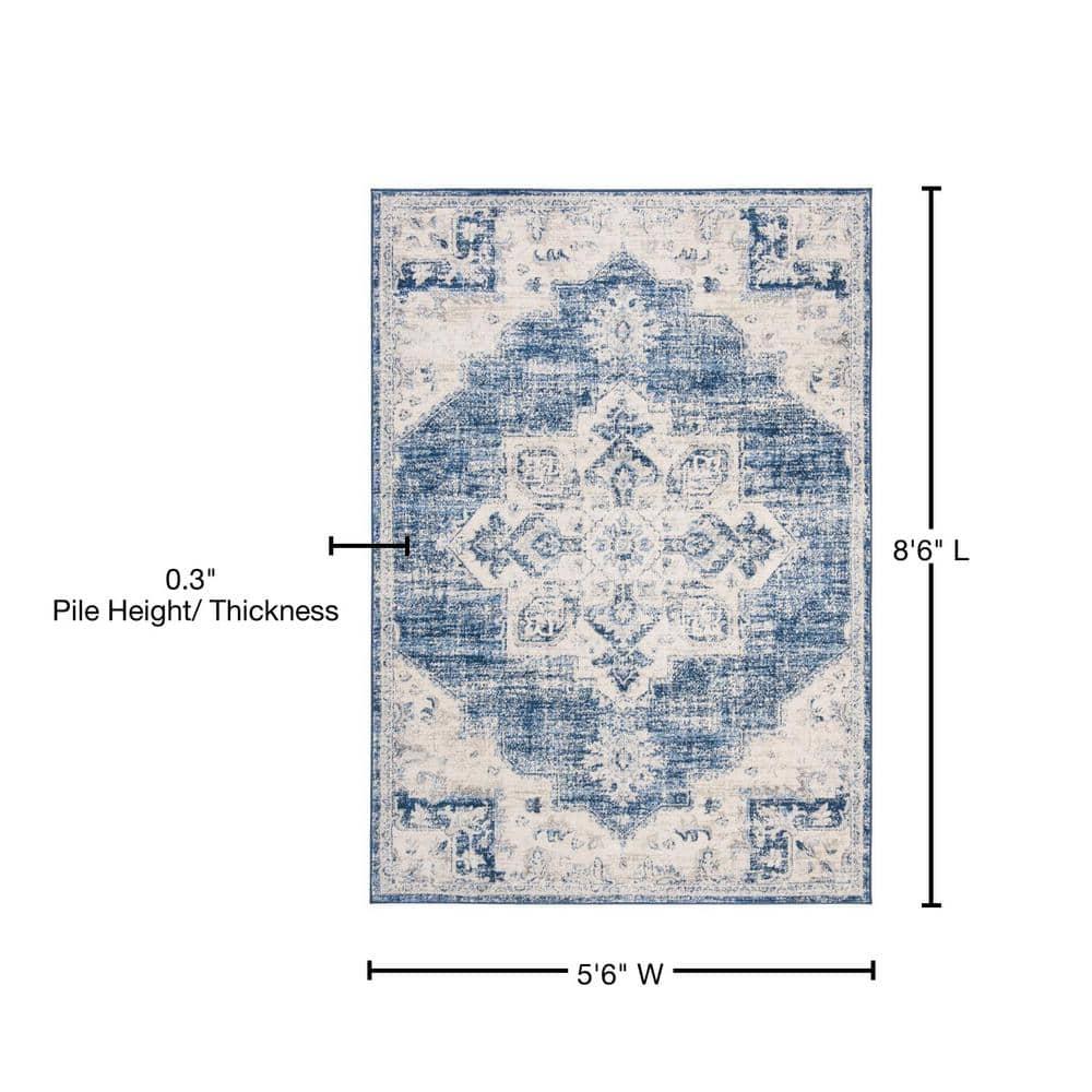 Brentwood BNT865 Power Loomed Indoor Area Rug - Ivory/Navy - 6'x9' - Safavieh