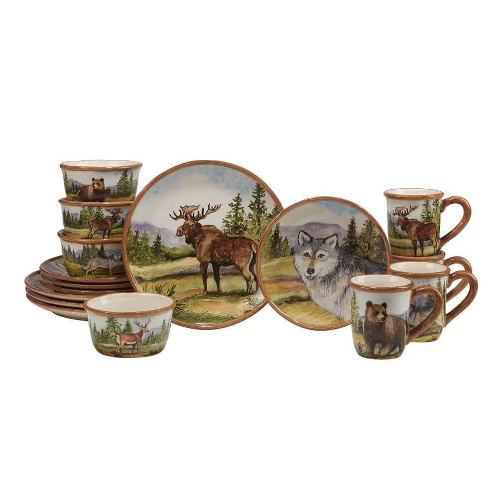 Rustic Wildlife Ceramic 16-Piece Dinnerware Set in Multicolor