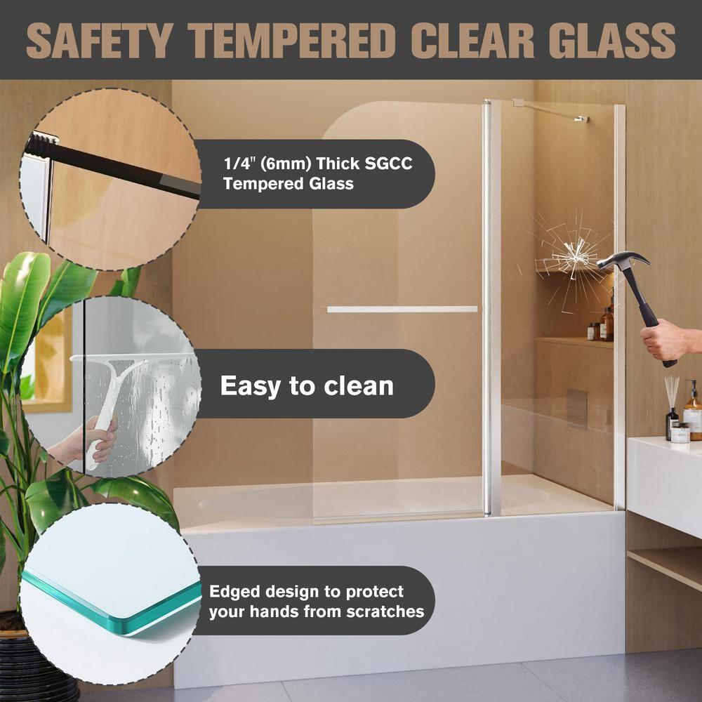 43"W x 58"H Frameless Folding Pivot Bathtub Door with 6mm Thick Clear Tempered Glass Door