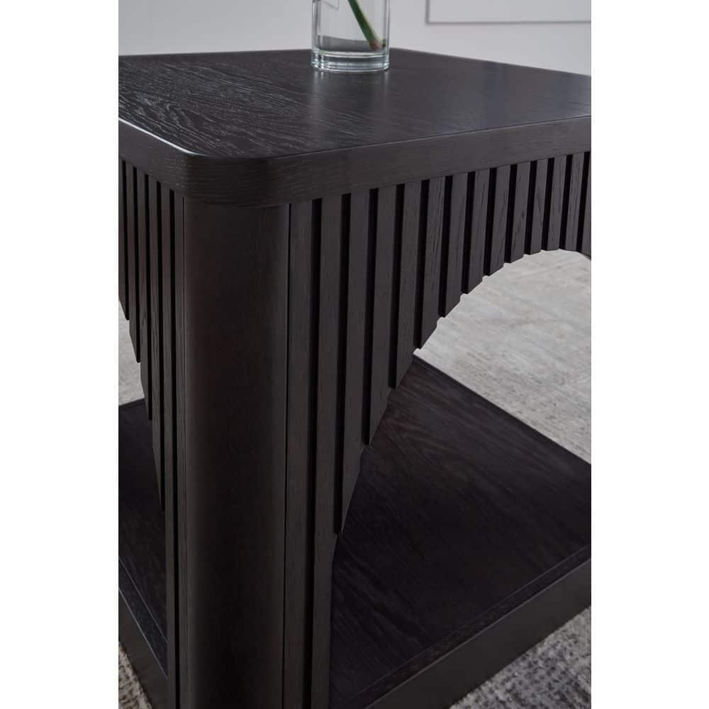 Benjara Yini Square Side End Table, Lattice, Arch Design, 24 Inch Black Wood