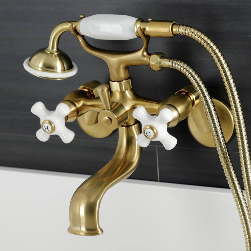Kingston Brass Kingston Three-Handle 2-Hole Deck Mount Clawfoot Tub Faucet with Hand Shower