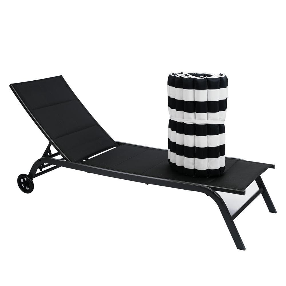 BAYUELSWU 2 PCS Set Outdoor Lounge Chair Cushion Replacement Patio Furniture Seat Cushion Chaise Lounge Cushion,Cushion Only, Chair not Included (Black-White)