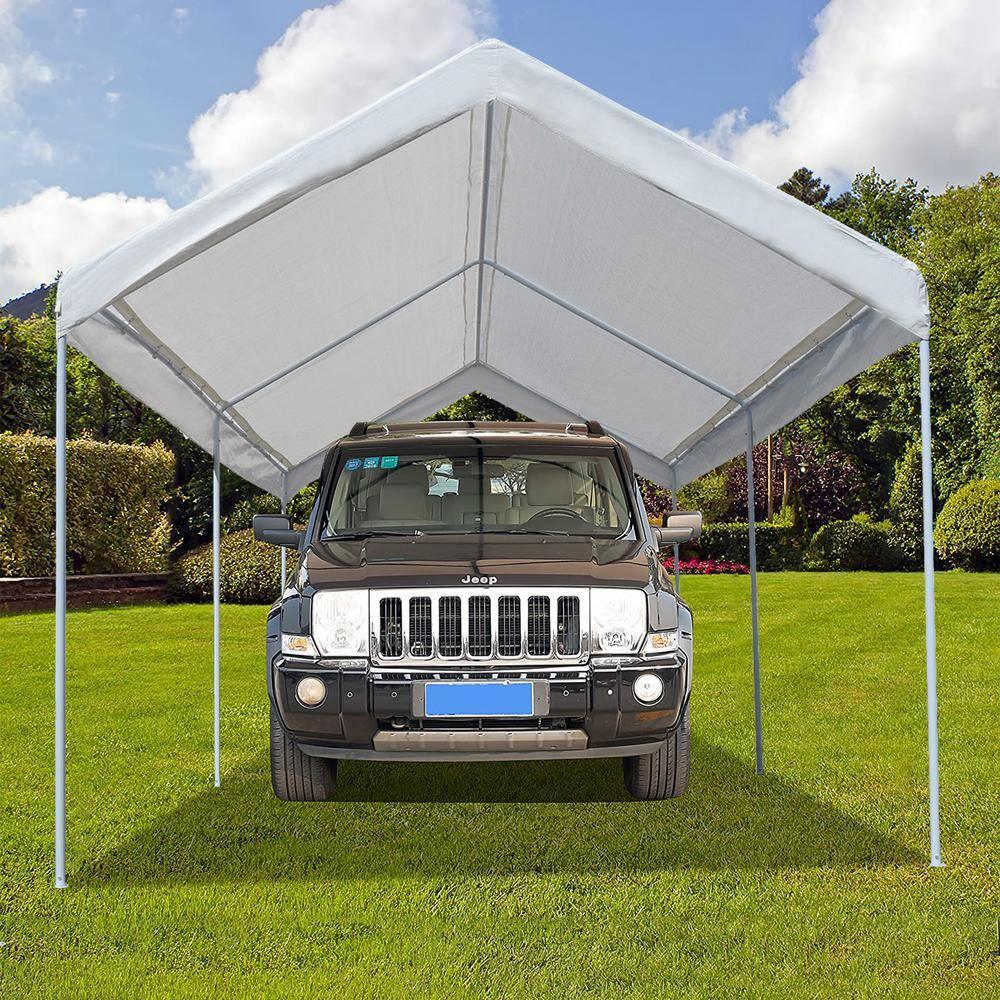 White Steel Frame 10 x 20 ft Portable Car Canopy Shelter