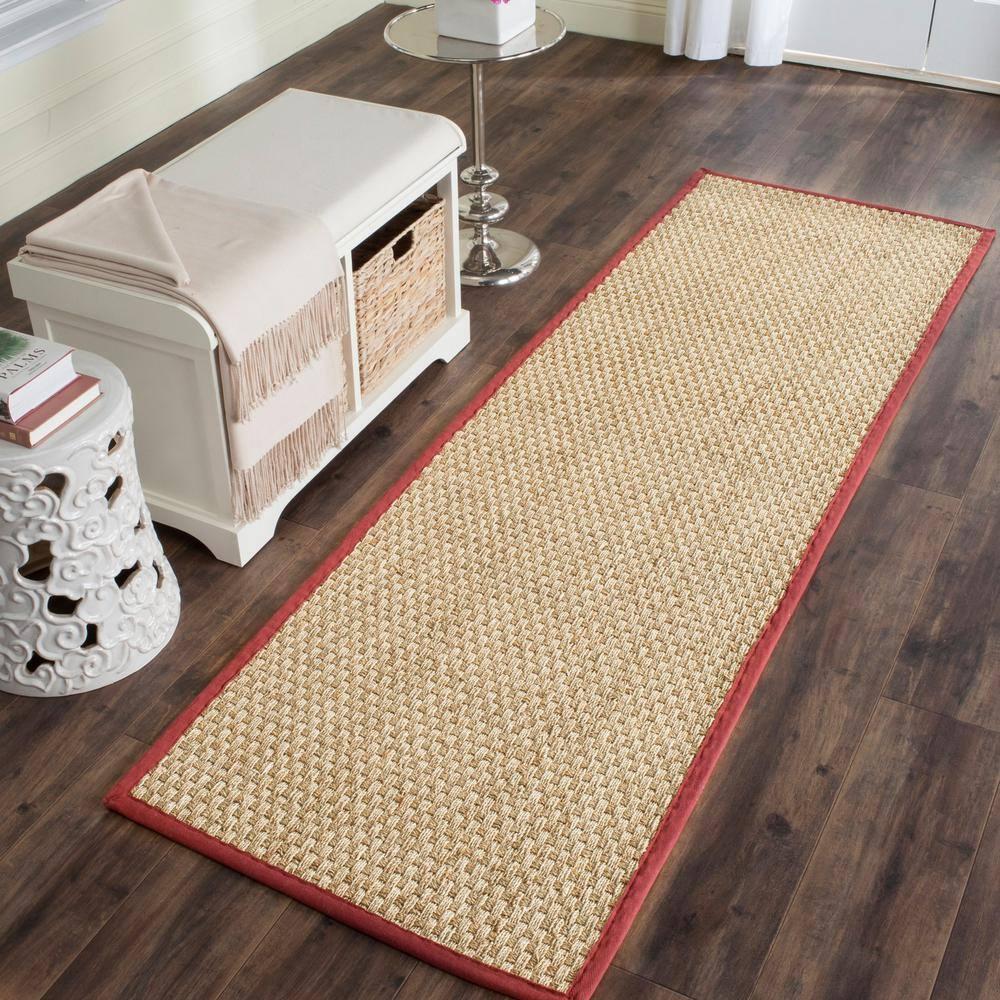 Natural Fiber NF114 Power Loomed Indoor Runner Rug - Natural/Red - 2'6"x6' - Safavieh.