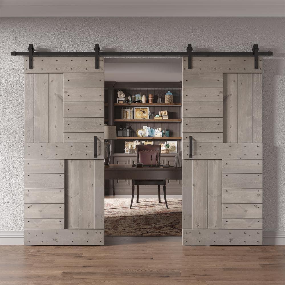 84'' Solid Wood Paneled with Installation Hardware Kit Barn Door