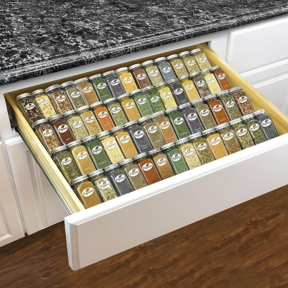 LYNK PROFESSIONAL LYNK PROFESSIONAL® Spice Drawer Organizer - Heavy Gauge Steel 4 Tier Spice Rack - Silver Metallic