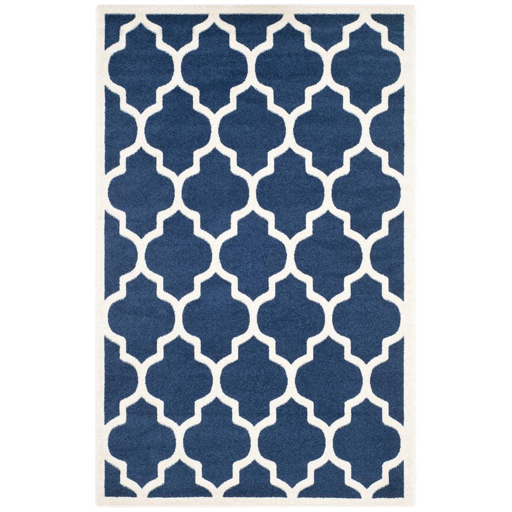 Amherst AMT420 Power Loomed Indoor Area Rug - Navy/Beige - 5'3"x8' - Safavieh