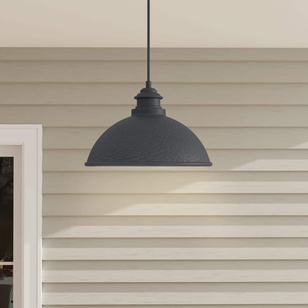 Progress Lighting Englewood 1-Light Hanging Lantern Pendant, Antique Bronze, Metallic Copper Coated Shade, Damp Rated