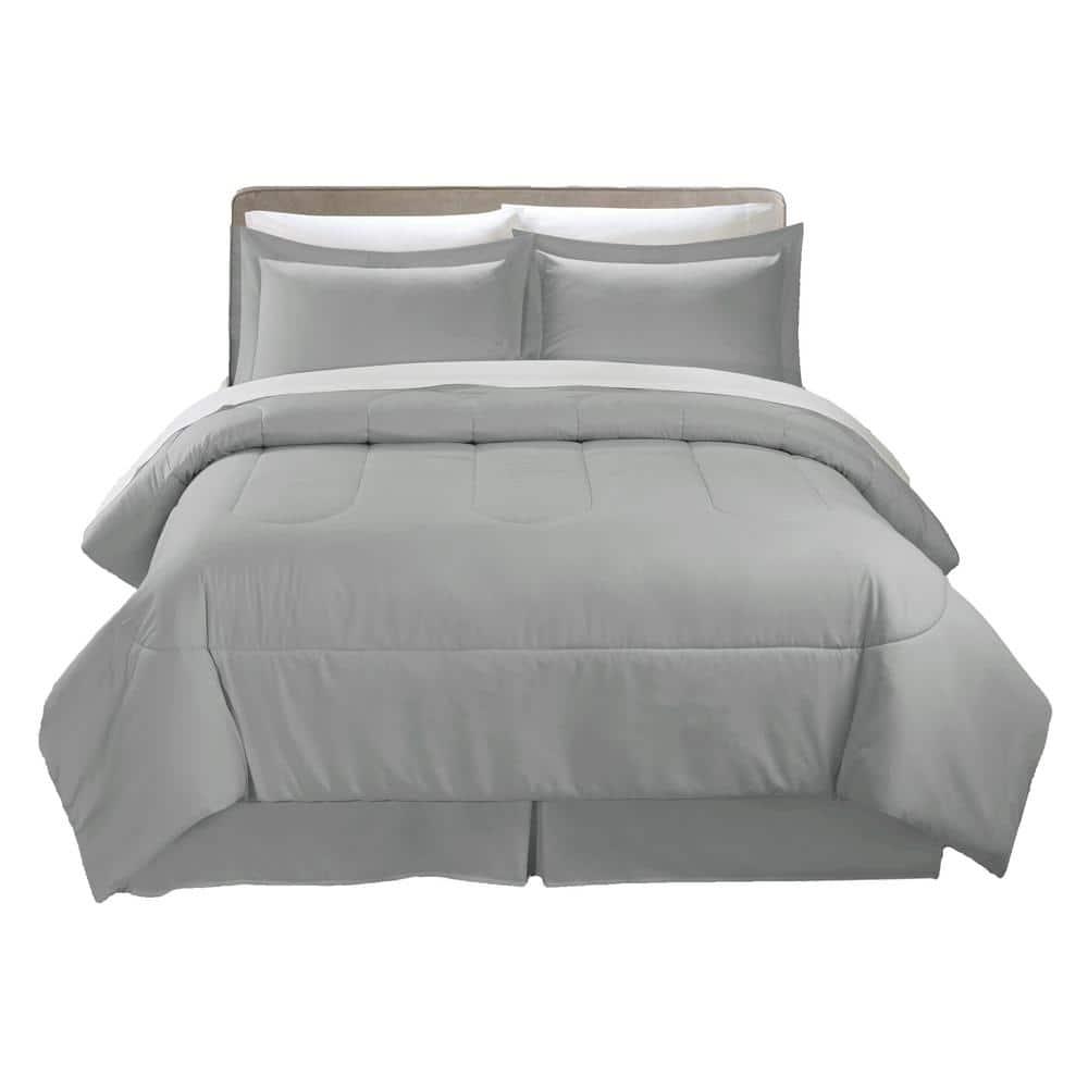 Swift Home | 8-Piece Ultra Soft Solid Bed-In-A-Bag Bedding Set Light Gray Queen