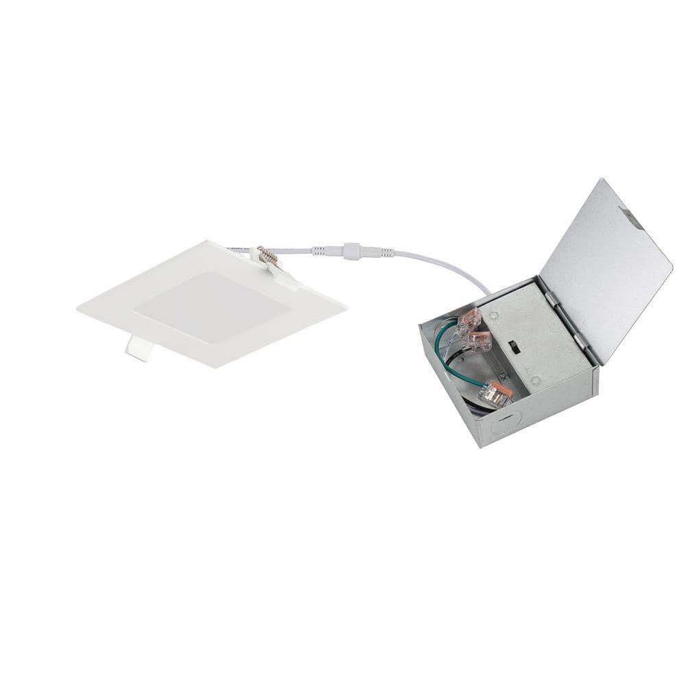 4 in Square 550 Lumens Selectable CCT Integrated LED Canless Slim Panel Light, EV457SWK50WH