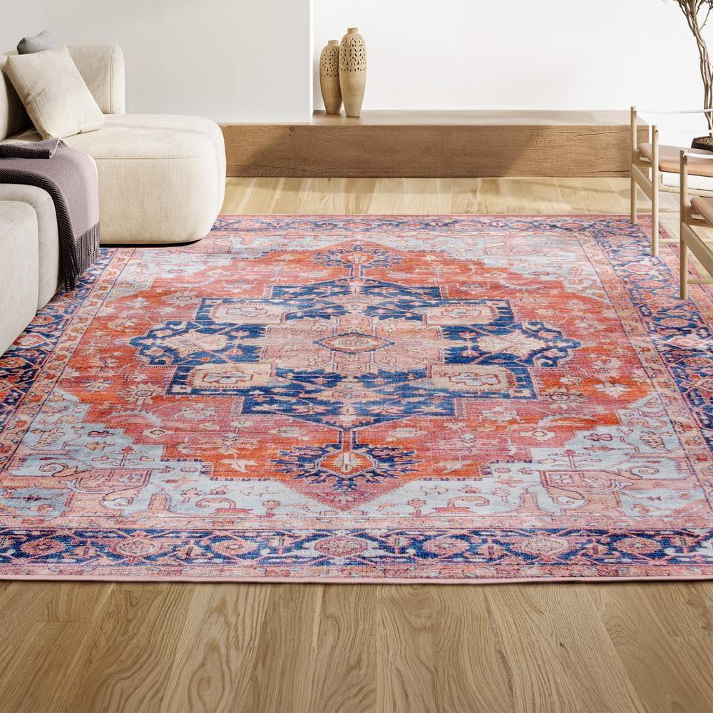 5' x 8' Maris Ornate Medallion Machine Washable Indoor/Outdoor Area Rug, Orange/Cream - JONATHAN Y