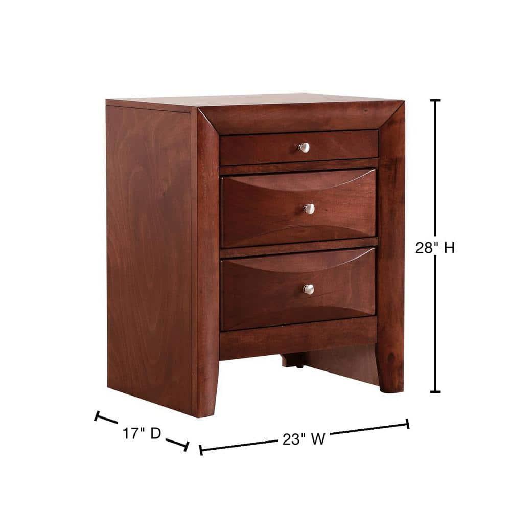 Passion Furniture Marilla 3-Drawer Cherry Nightstand (28 in. H x 23 in. W x 17 in. D)