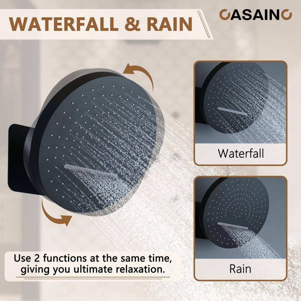 CASAINC KCHS0005-12MB Rainfall Thermostatic Shower System with Body Jets, 2-Sprays Shower Head and a Shelf