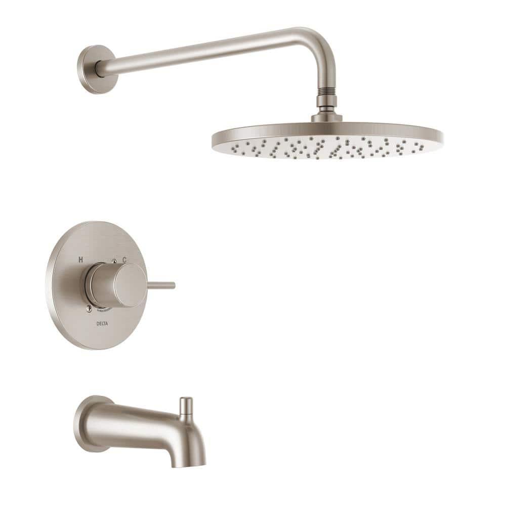 Modern Raincan Round Single-Function Tub and Shower Faucet Set, Valve Trim Kit, Rainfall Shower Head