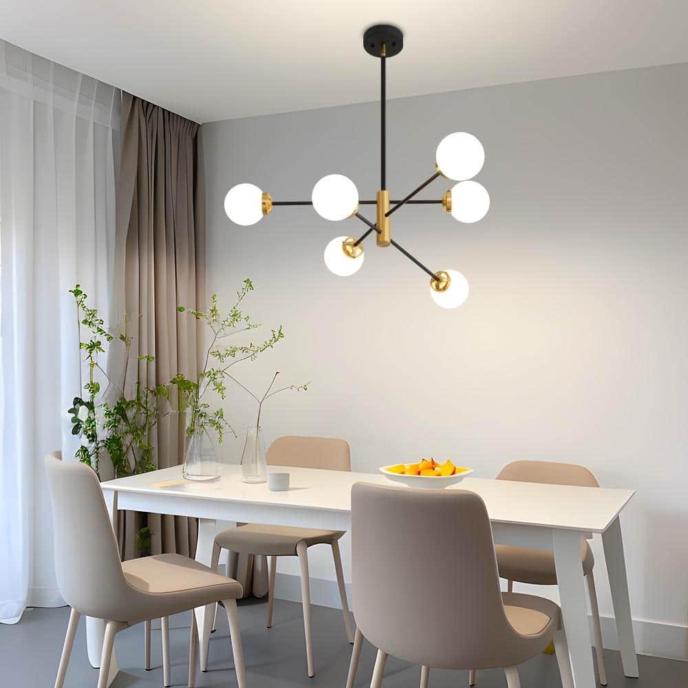 Gold Sputnik Chandelier 4-Light Globe Sputnik Ceiling Light Fixture Mid Century Sputnik Chandeliers with Milk Glass Shade