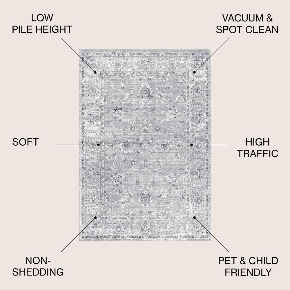 3'x5' Modern Persian Vintage Area Rug, Light Grey - JONATHAN Y
