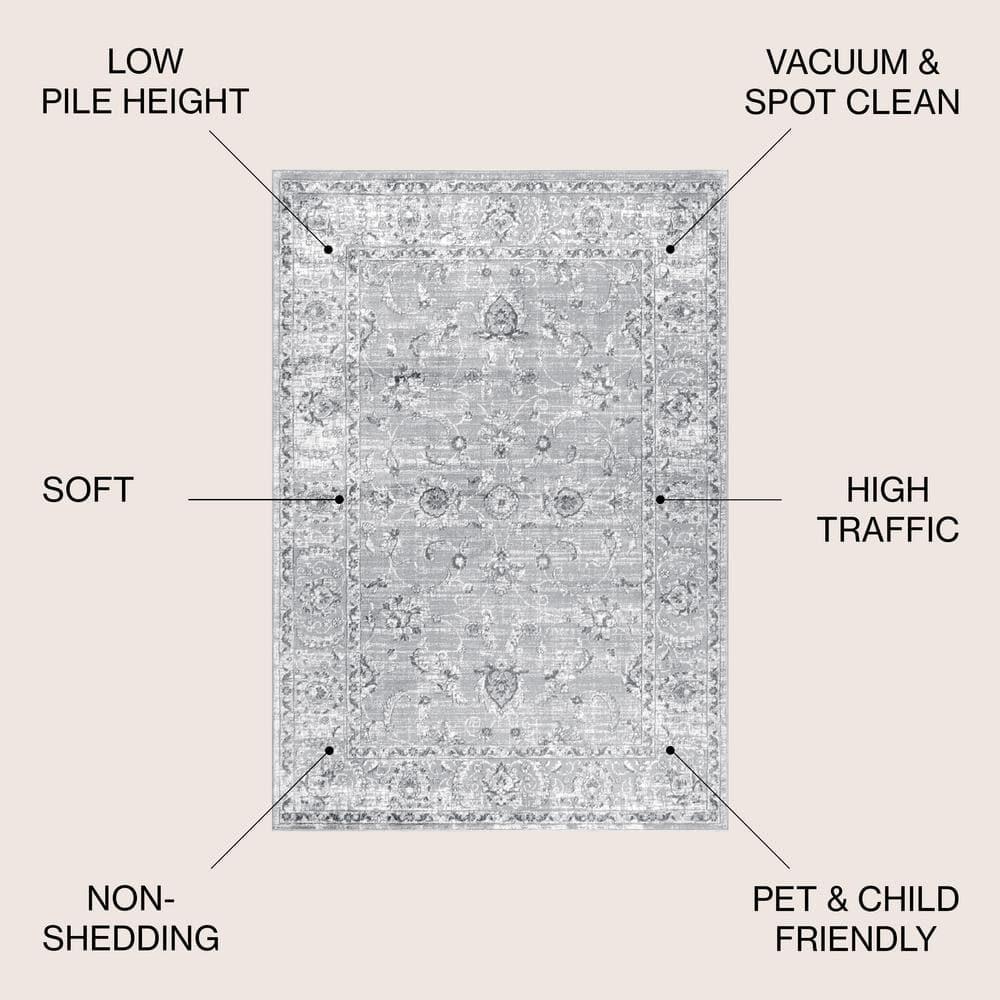 4'x6' Modern Persian Vintage Area Rug, Light Grey - JONATHAN Y