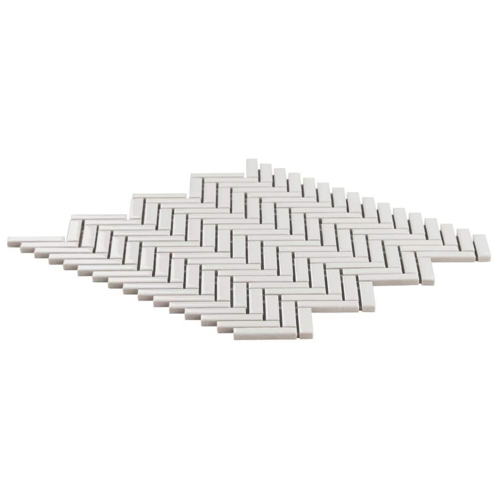 Monogram Herringbone 11.14 in. x 11.14 in. Glossy Porcelain Mosaic Floor And Wall Tile (0.86 Sq. Ft. / Each)