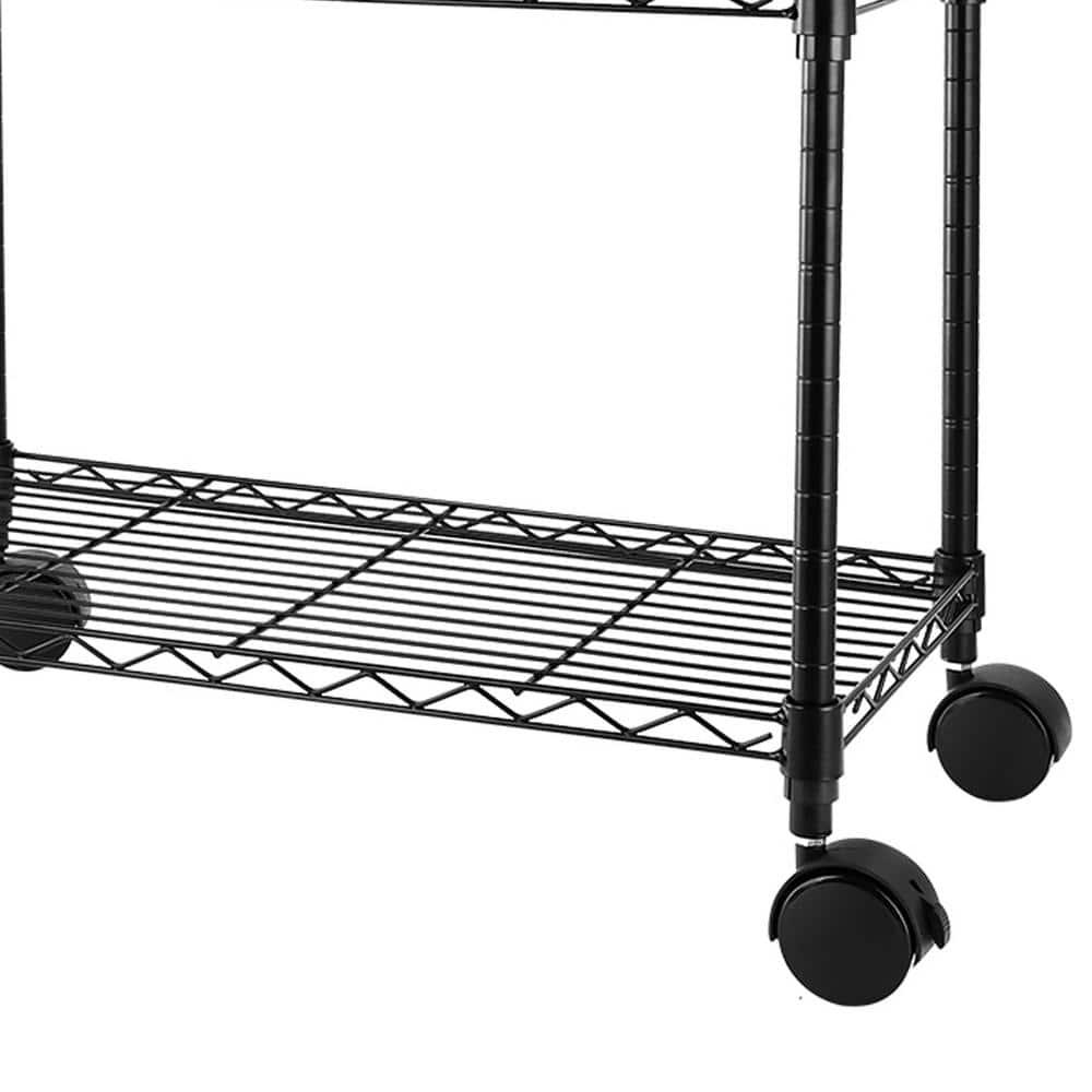 Black Adjustable 3-Tier Metal Wire Shelving Unit with Wheels