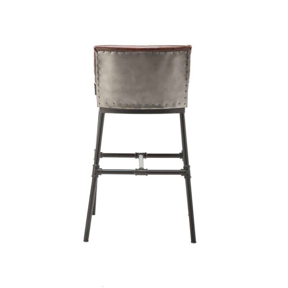 Leatherette Bar Stool with Riveted Metal Backing - Brown & Black