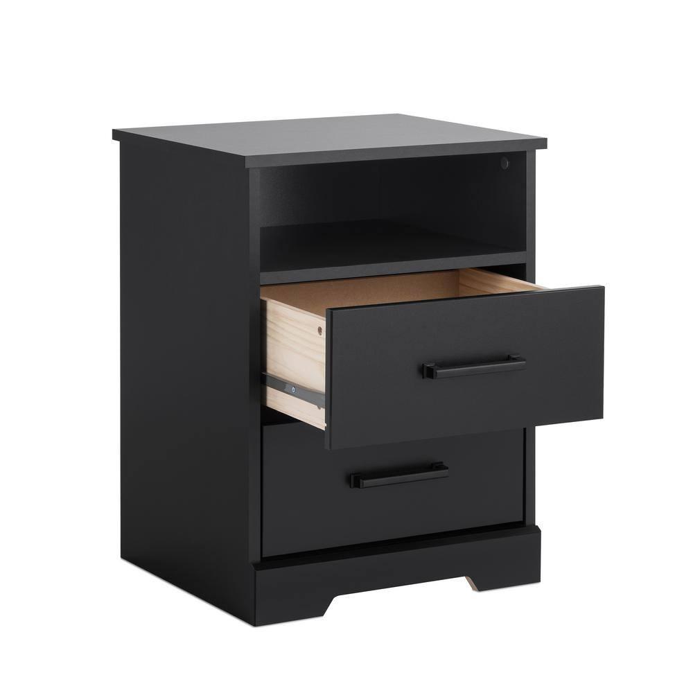 Prepac Rustic Ridge Farmhouse Nightstand with 2 Drawers and Open Shelf Black