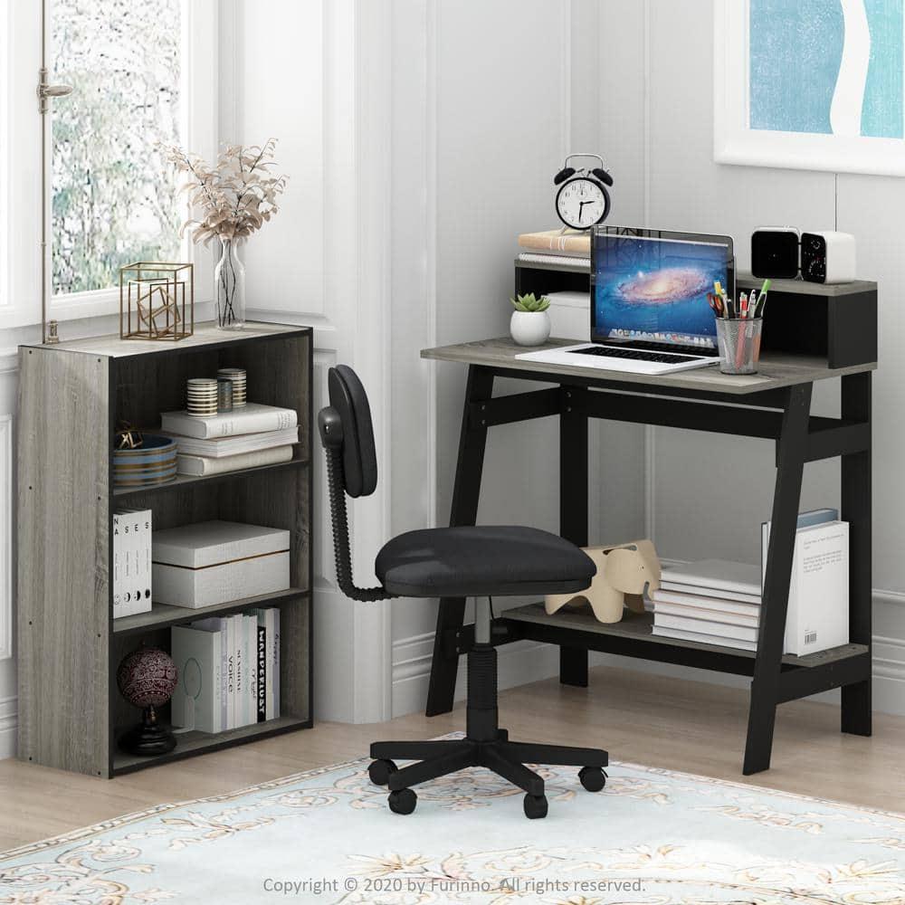 Furinno 31.6" Small Industrial Computer Desk Home Office Study Writing Desk with Open Shelf,Black/French Oak