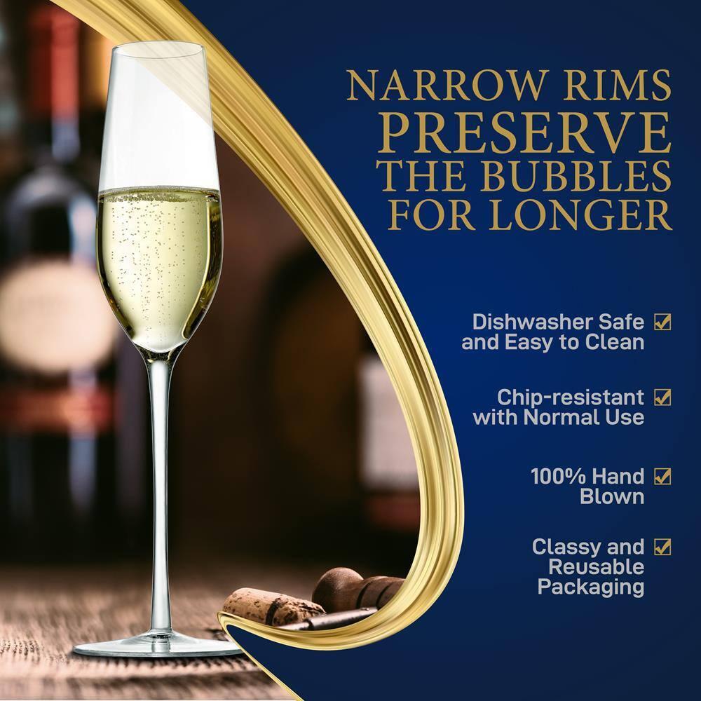 NutriChef 2 Pcs. of Crystal Champagne Flutes - Ultra Clear, Elegant Champagne Glasses, Hand Blown