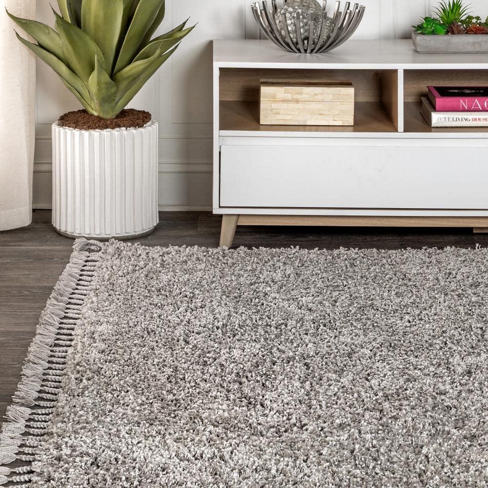 3'x5' Mercer Shag Plush Tassel Area Rug, Grey - JONATHAN Y