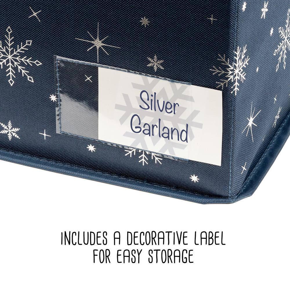 Honey-Can-Do Deluxe Polyester Holiday Décor Storage Box, Navy Snowflake