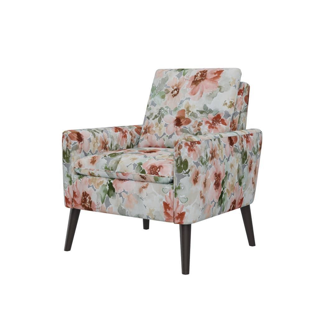 HL Home Furnishings Allyson Mid-Century Modern Armchair in Orange & Green Floral