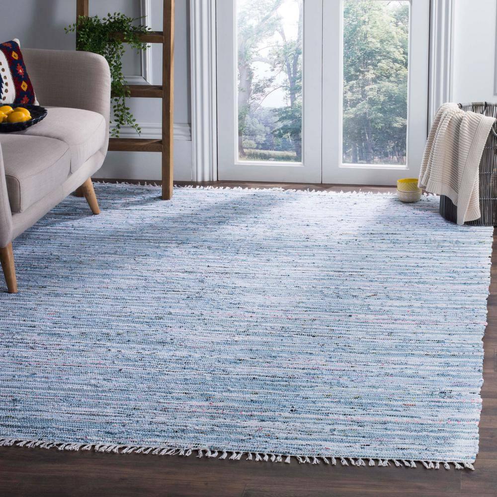 Rag Rug RAR125 Hand Woven Indoor Accent Rug - Light Blue/Multi - 2'3"x3'9" - Safavieh.