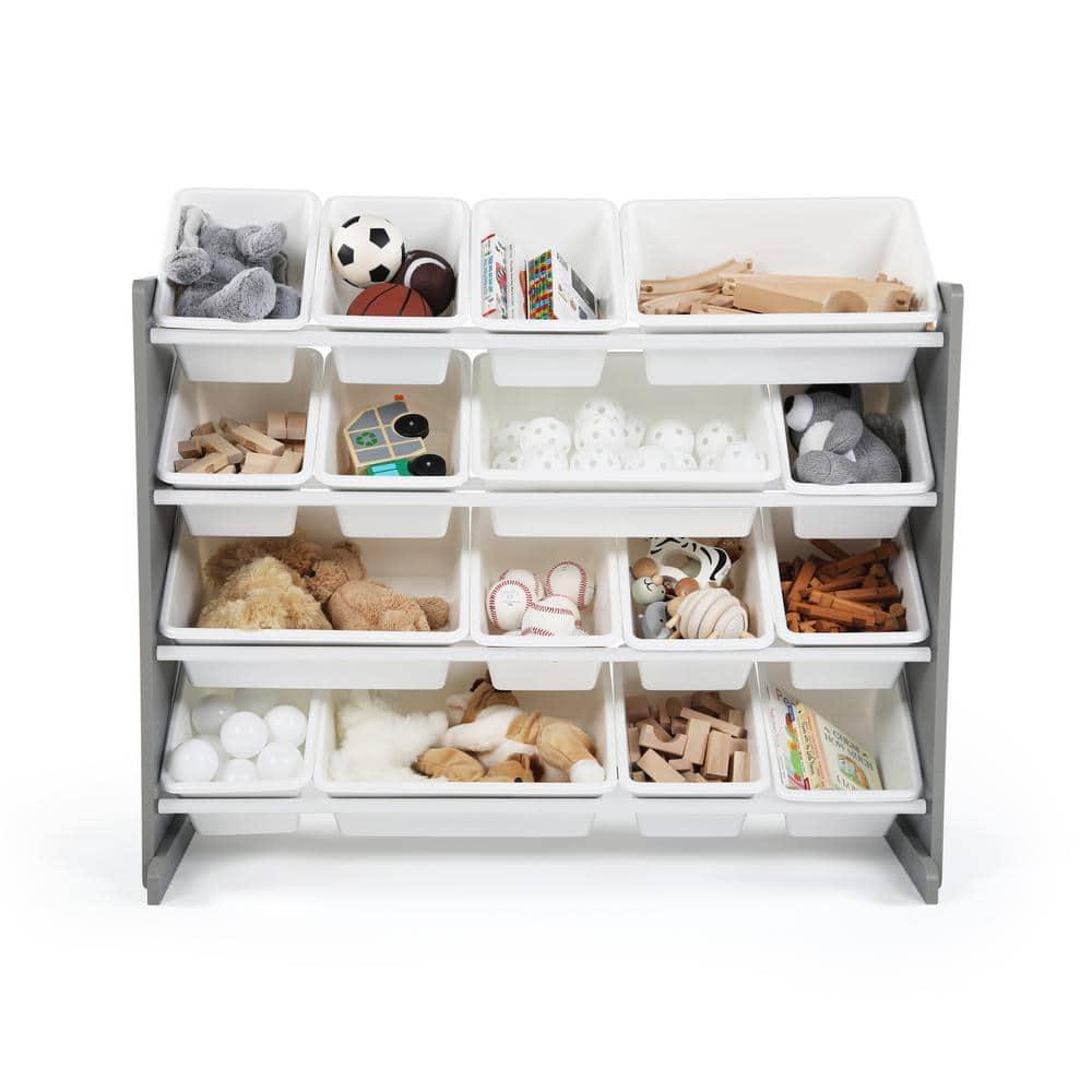 Humble Crew Inspire Supersized Toy Storage Organizer with 16 Plastic Storage Bins, Grey/White
