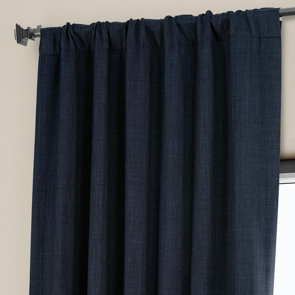 Nightfall Navy Blue Faux Linen Room Darkening Curtain - 50 in. W x 96 in. L (1 Panel)