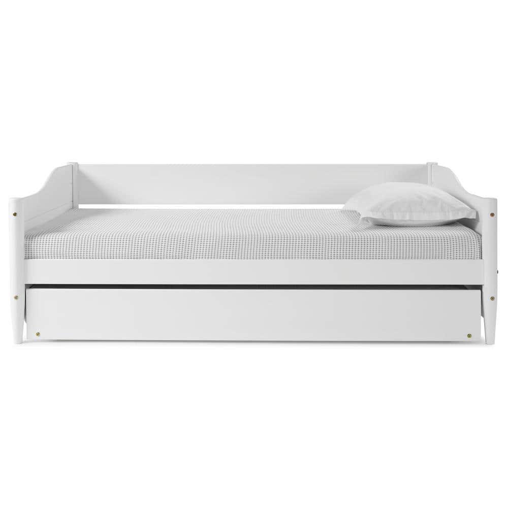 Mid Century Classic Twin Size Day Bed with Trundle White Finish