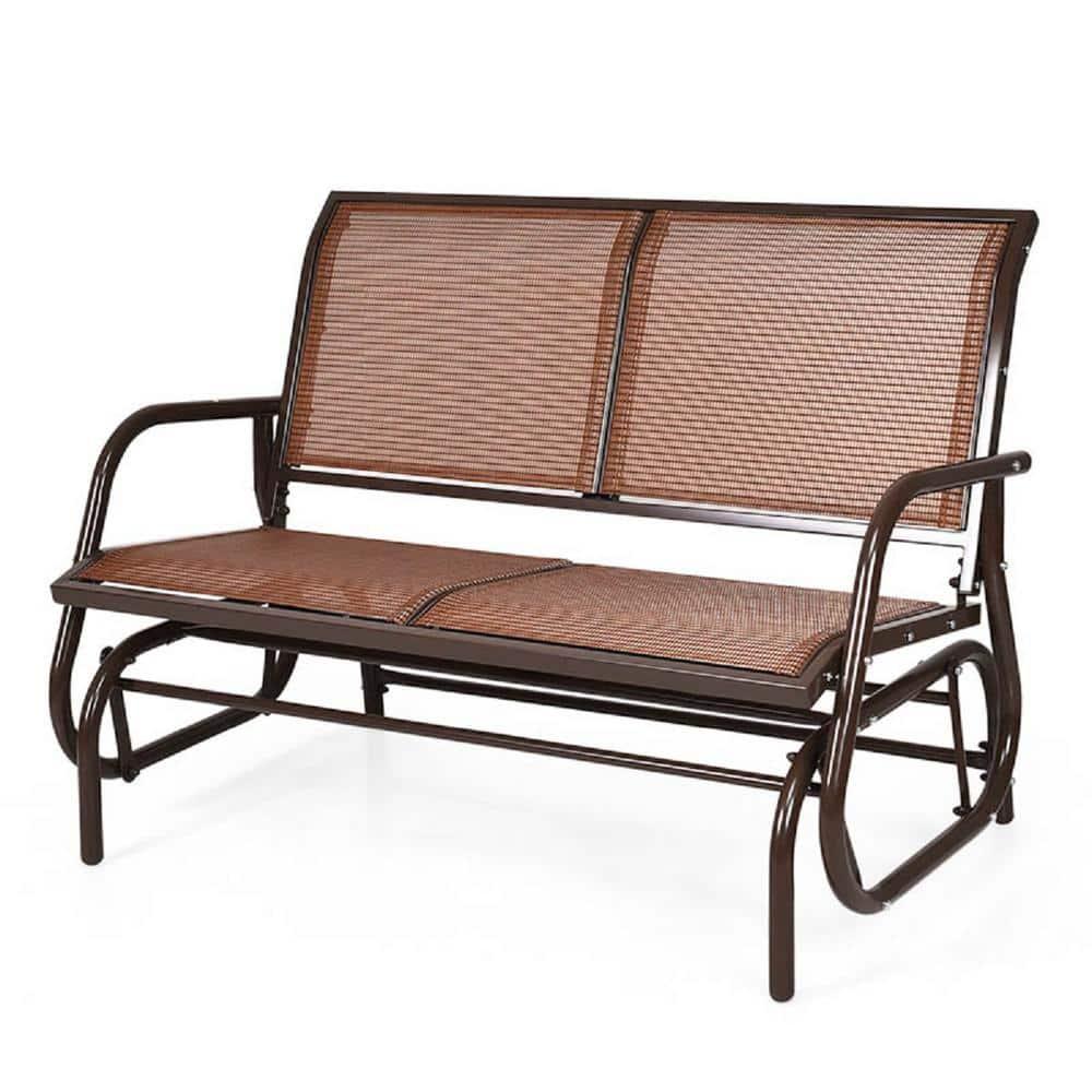 Costway 48'' Outdoor Patio Swing Glider Bench Chair Loveseat Rocker Lounge Backyard Brown