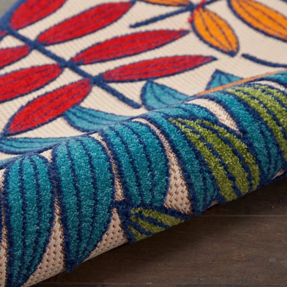 Nourison Aloha Floral Leaf Flatweave High-Low Indoor Outdoor Area Rug Multicolor 5'3" x 7'5"