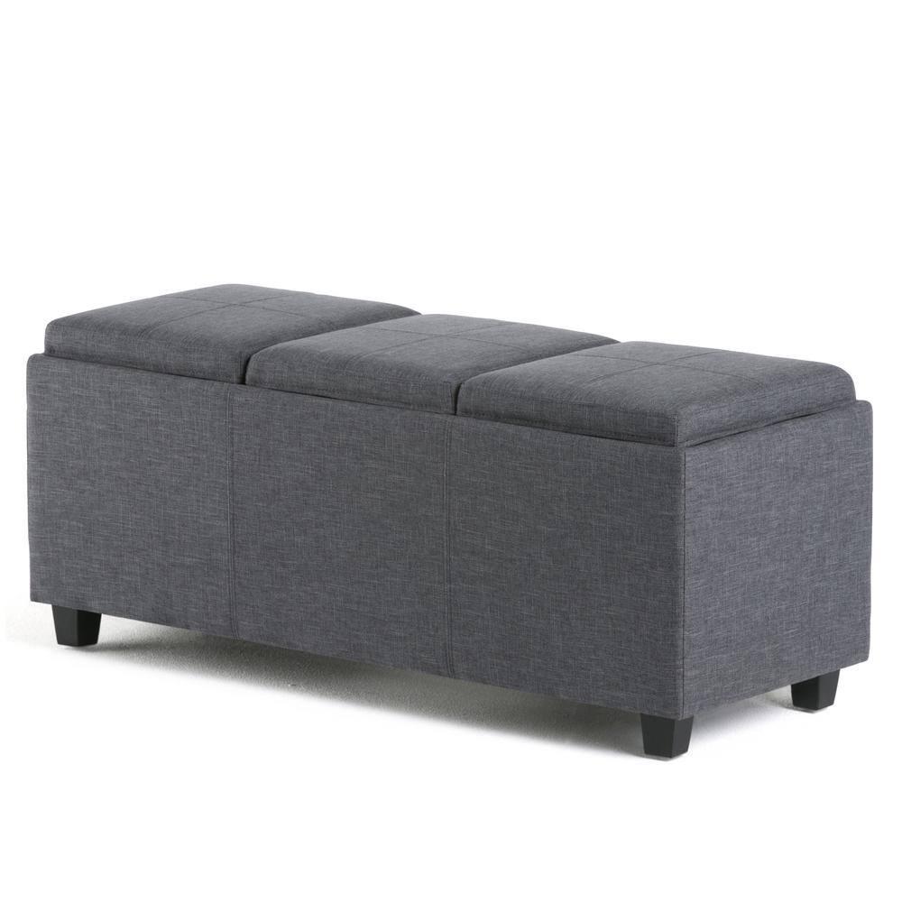CAVINAS Linen Storage Ottoman Bench,Upholstered Ottoman with 3 Flip Over Serving Trays for Living Room,Bedroom,Slate Grey