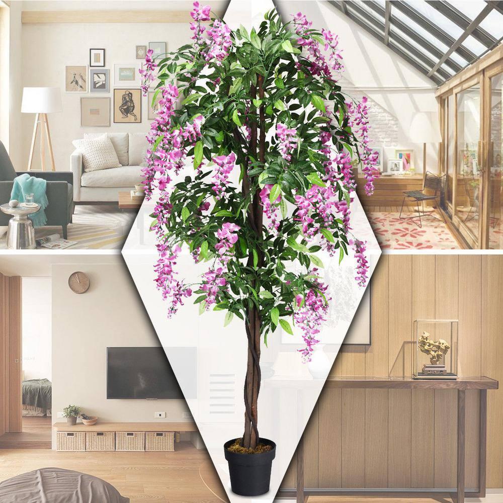 Primrue 6FT Artificial Wisteria Trees, Fake Wisteria Trees in Nursery Planters, Green Simulated Floor Plants, Indoor and Outdoor Decorations