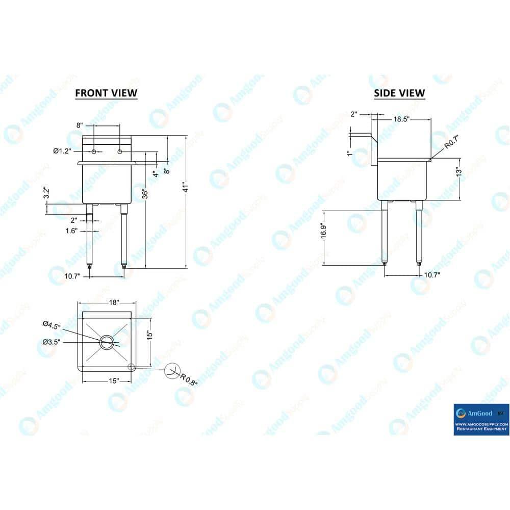 Stainless Steel Utility Sink with Faucet (Bowl Size: 15" X 15"). Restaurant, Kitchen, Laundry. NSF
